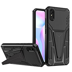 Silicone Matte Finish and Plastic Back Cover Case with Stand MQ1 for Xiaomi Redmi 9i Black