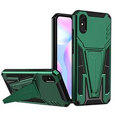 Silicone Matte Finish and Plastic Back Cover Case with Stand MQ1 for Xiaomi Redmi 9i Green