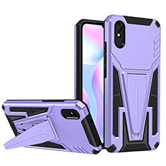 Silicone Matte Finish and Plastic Back Cover Case with Stand MQ1 for Xiaomi Redmi 9i Purple