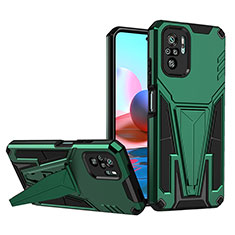 Silicone Matte Finish and Plastic Back Cover Case with Stand MQ1 for Xiaomi Redmi Note 10 4G Green