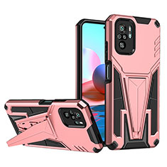 Silicone Matte Finish and Plastic Back Cover Case with Stand MQ1 for Xiaomi Redmi Note 10 4G Rose Gold