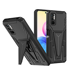 Silicone Matte Finish and Plastic Back Cover Case with Stand MQ1 for Xiaomi Redmi Note 10 5G Black