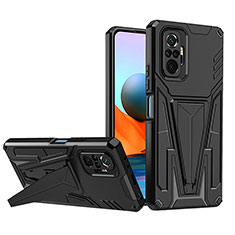 Silicone Matte Finish and Plastic Back Cover Case with Stand MQ1 for Xiaomi Redmi Note 10 Pro 4G Black