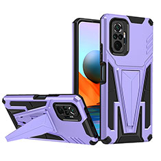 Silicone Matte Finish and Plastic Back Cover Case with Stand MQ1 for Xiaomi Redmi Note 10 Pro 4G Purple