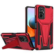 Silicone Matte Finish and Plastic Back Cover Case with Stand MQ1 for Xiaomi Redmi Note 10 Pro 4G Red