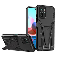 Silicone Matte Finish and Plastic Back Cover Case with Stand MQ1 for Xiaomi Redmi Note 10S 4G Black