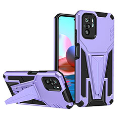 Silicone Matte Finish and Plastic Back Cover Case with Stand MQ1 for Xiaomi Redmi Note 10S 4G Purple