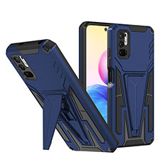 Silicone Matte Finish and Plastic Back Cover Case with Stand MQ1 for Xiaomi Redmi Note 10T 5G Blue