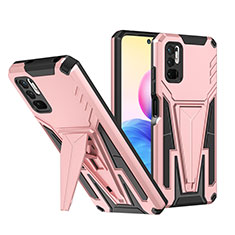 Silicone Matte Finish and Plastic Back Cover Case with Stand MQ1 for Xiaomi Redmi Note 10T 5G Rose Gold
