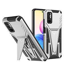 Silicone Matte Finish and Plastic Back Cover Case with Stand MQ1 for Xiaomi Redmi Note 10T 5G Silver