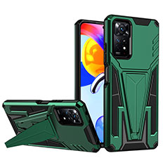 Silicone Matte Finish and Plastic Back Cover Case with Stand MQ1 for Xiaomi Redmi Note 11 Pro 4G Green