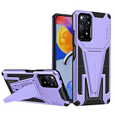 Silicone Matte Finish and Plastic Back Cover Case with Stand MQ1 for Xiaomi Redmi Note 11 Pro 5G Purple