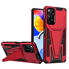 Silicone Matte Finish and Plastic Back Cover Case with Stand MQ1 for Xiaomi Redmi Note 11 Pro 5G Red