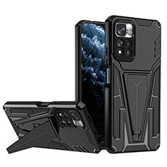Silicone Matte Finish and Plastic Back Cover Case with Stand MQ1 for Xiaomi Redmi Note 11 Pro+ Plus 5G Black