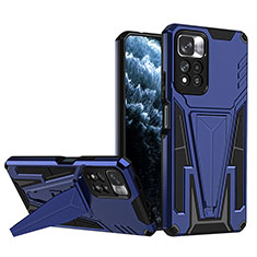 Silicone Matte Finish and Plastic Back Cover Case with Stand MQ1 for Xiaomi Redmi Note 11 Pro+ Plus 5G Blue