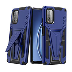 Silicone Matte Finish and Plastic Back Cover Case with Stand MQ1 for Xiaomi Redmi Note 9 4G Blue