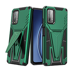 Silicone Matte Finish and Plastic Back Cover Case with Stand MQ1 for Xiaomi Redmi Note 9 4G Green