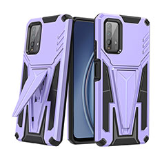 Silicone Matte Finish and Plastic Back Cover Case with Stand MQ1 for Xiaomi Redmi Note 9 4G Purple