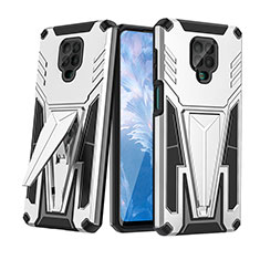 Silicone Matte Finish and Plastic Back Cover Case with Stand MQ1 for Xiaomi Redmi Note 9 Pro Max Silver