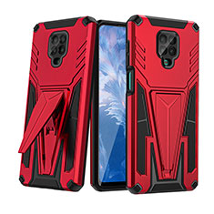 Silicone Matte Finish and Plastic Back Cover Case with Stand MQ1 for Xiaomi Redmi Note 9S Red