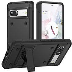 Silicone Matte Finish and Plastic Back Cover Case with Stand MQ2 for Google Pixel 7 5G Black