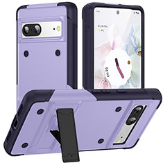 Silicone Matte Finish and Plastic Back Cover Case with Stand MQ2 for Google Pixel 7 5G Purple