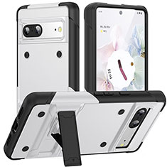 Silicone Matte Finish and Plastic Back Cover Case with Stand MQ2 for Google Pixel 7 5G White