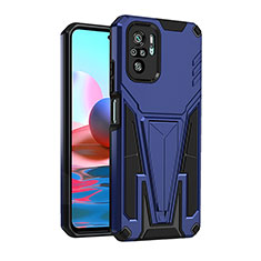 Silicone Matte Finish and Plastic Back Cover Case with Stand MQ2 for Xiaomi Redmi Note 10 4G Blue