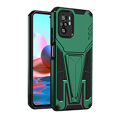 Silicone Matte Finish and Plastic Back Cover Case with Stand MQ2 for Xiaomi Redmi Note 10 4G Green