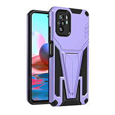 Silicone Matte Finish and Plastic Back Cover Case with Stand MQ2 for Xiaomi Redmi Note 10 4G Purple