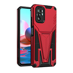 Silicone Matte Finish and Plastic Back Cover Case with Stand MQ2 for Xiaomi Redmi Note 10 4G Red