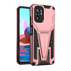 Silicone Matte Finish and Plastic Back Cover Case with Stand MQ2 for Xiaomi Redmi Note 10 4G Rose Gold