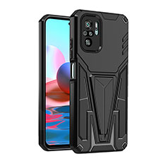 Silicone Matte Finish and Plastic Back Cover Case with Stand MQ2 for Xiaomi Redmi Note 10S 4G Black