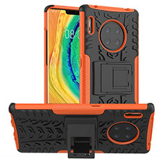 Silicone Matte Finish and Plastic Back Cover Case with Stand R01 for Huawei Mate 30 Pro 5G Orange