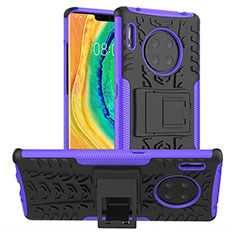 Silicone Matte Finish and Plastic Back Cover Case with Stand R01 for Huawei Mate 30 Pro Purple