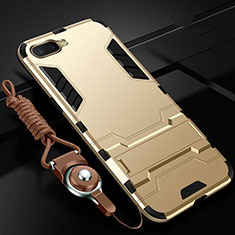 Silicone Matte Finish and Plastic Back Cover Case with Stand R01 for Oppo R15X Gold