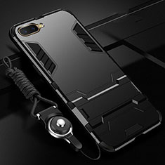 Silicone Matte Finish and Plastic Back Cover Case with Stand R01 for Oppo RX17 Neo Black