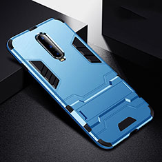 Silicone Matte Finish and Plastic Back Cover Case with Stand R01 for Oppo RX17 Pro Sky Blue