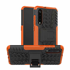 Silicone Matte Finish and Plastic Back Cover Case with Stand R01 for Samsung Galaxy A70 Orange