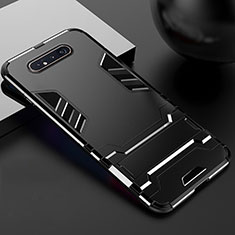 Silicone Matte Finish and Plastic Back Cover Case with Stand R01 for Samsung Galaxy A90 4G Black