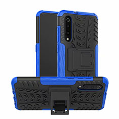 Silicone Matte Finish and Plastic Back Cover Case with Stand R01 for Samsung Galaxy A90 5G Blue