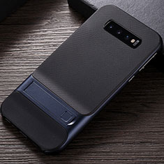 Silicone Matte Finish and Plastic Back Cover Case with Stand R01 for Samsung Galaxy S10 5G Blue