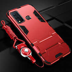 Silicone Matte Finish and Plastic Back Cover Case with Stand R01 for Vivo Y50 Red