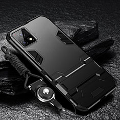 Silicone Matte Finish and Plastic Back Cover Case with Stand R01 for Vivo Y54s 5G Black