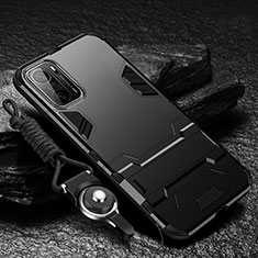 Silicone Matte Finish and Plastic Back Cover Case with Stand R01 for Xiaomi Mi 11i 5G Black