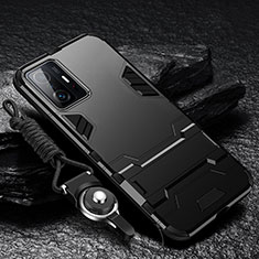 Silicone Matte Finish and Plastic Back Cover Case with Stand R01 for Xiaomi Mi 11T Pro 5G Black