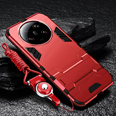 Silicone Matte Finish and Plastic Back Cover Case with Stand R01 for Xiaomi Mi 13 Ultra 5G Red