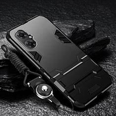 Silicone Matte Finish and Plastic Back Cover Case with Stand R01 for Xiaomi Poco M4 5G Black