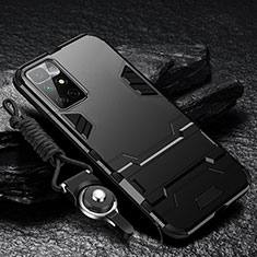 Silicone Matte Finish and Plastic Back Cover Case with Stand R01 for Xiaomi Redmi 10 (2022) Black