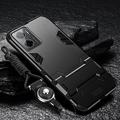 Silicone Matte Finish and Plastic Back Cover Case with Stand R01 for Xiaomi Redmi 10 Prime Plus 5G Black